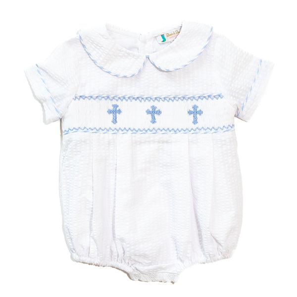 PRE-ORDER: Boys White Seersucker Cross Bubble (ETA January)