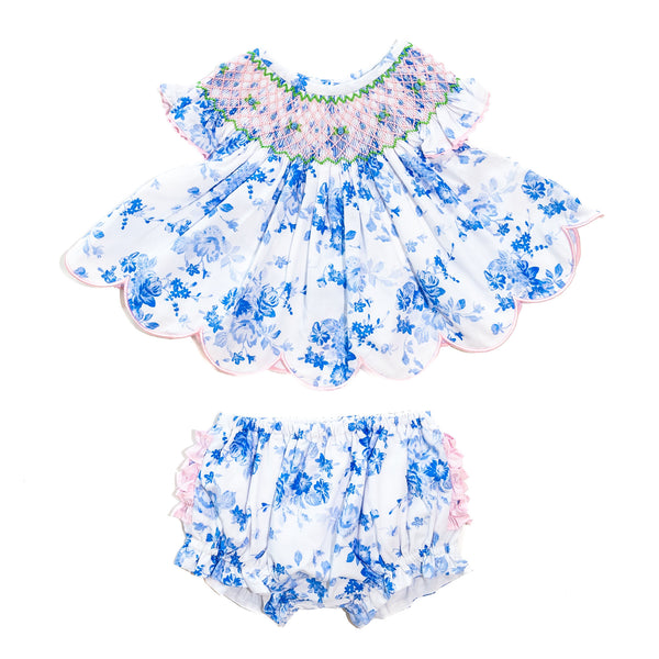 Girls Blue & White Floral Diaper Set