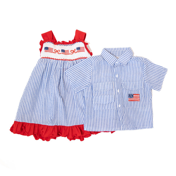 Girls American Flag Seersucker Dress