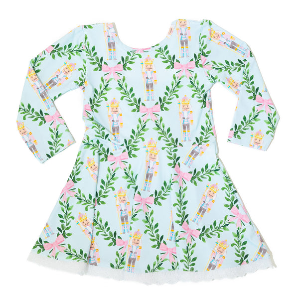 Girls Green Trellis & Pink Nutcracker Twirl Dress