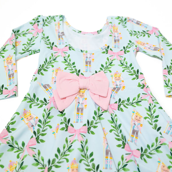 Girls Green Trellis & Pink Nutcracker Twirl Dress
