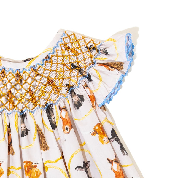Girls Let's Rodeo Smocked Lattice Dress