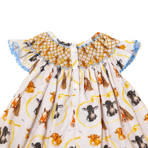 Girls Let's Rodeo Smocked Lattice Dress