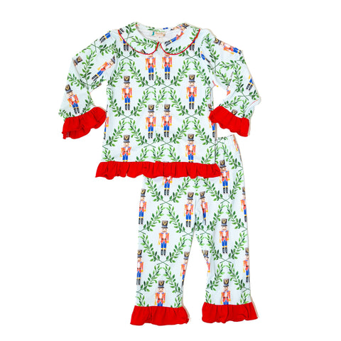 Girls Red Nutcracker Button-up Pajamas