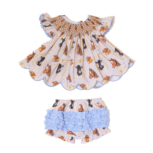 Girls Let's Rodeo Smocked Diaper Set