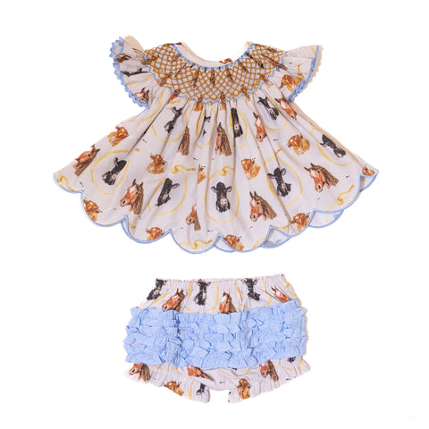 Girls Let's Rodeo Smocked Diaper Set