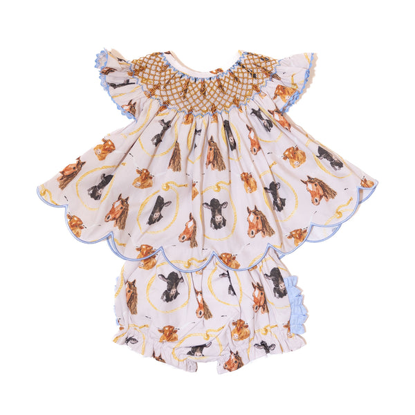 Girls Let's Rodeo Smocked Diaper Set