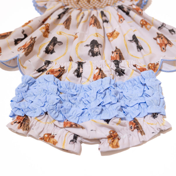 Girls Let's Rodeo Smocked Diaper Set