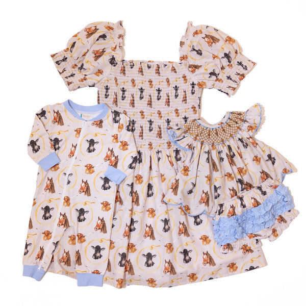 Girls Let's Rodeo Smocked Diaper Set