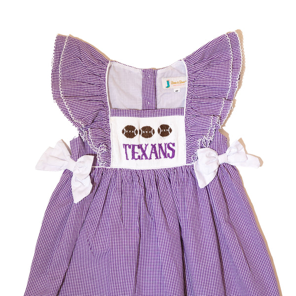 Girls Smocked Gameday Dress - TARLETON TEXANS (Officially Licensed)