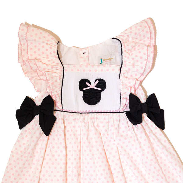 Girls Smocked Magical Mouse Polkadot Dress with Bows