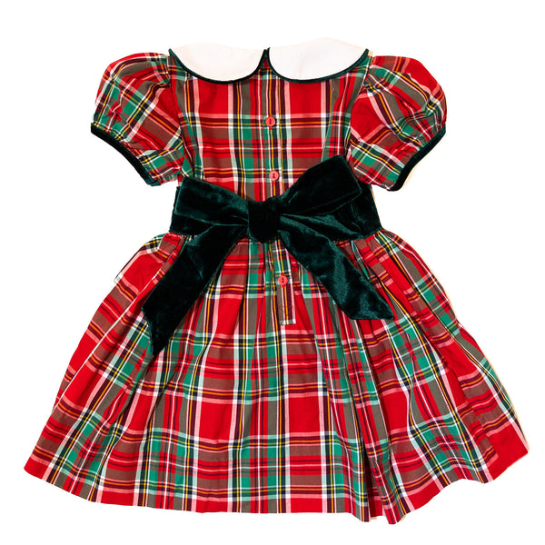 Girls Plaid Smocked Dress w/Ties