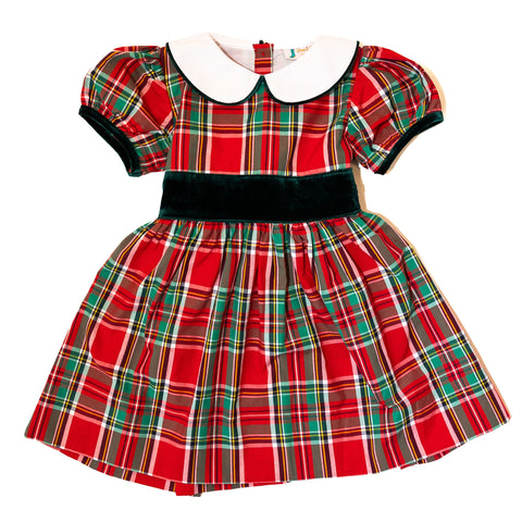 Girls Plaid Smocked Dress w/Ties