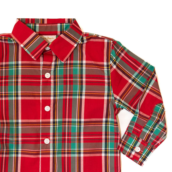 Boys Christmas Plaid Button-Up Shirt