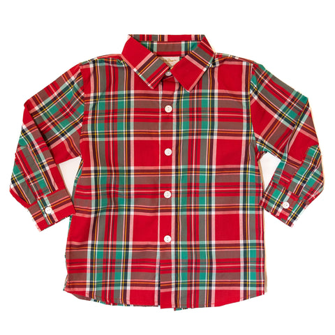 Boys Christmas Plaid Button-Up Shirt