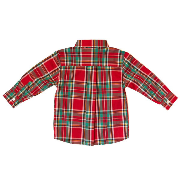Boys Christmas Plaid Button-Up Shirt