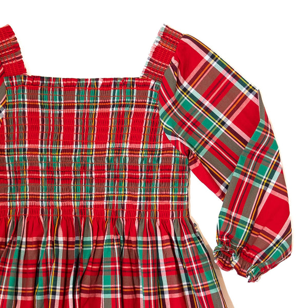 Girls Christmas Plaid Smocked Dress