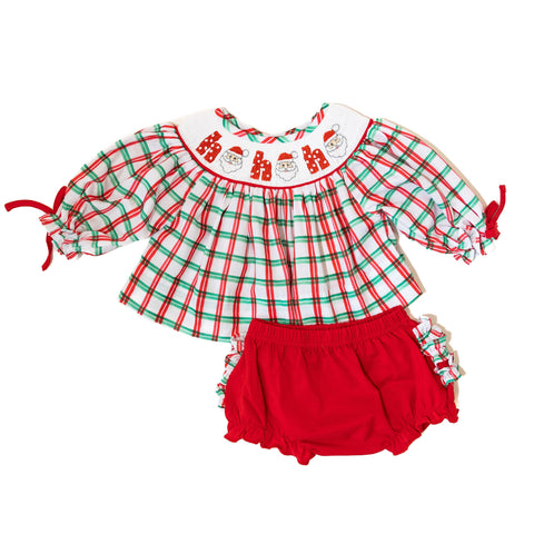 Girls Santa Ho Ho Ho Smocked Diaper Set