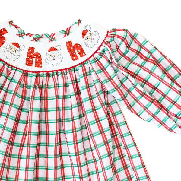 Girls Smocked Santa Ho Ho Ho Dress