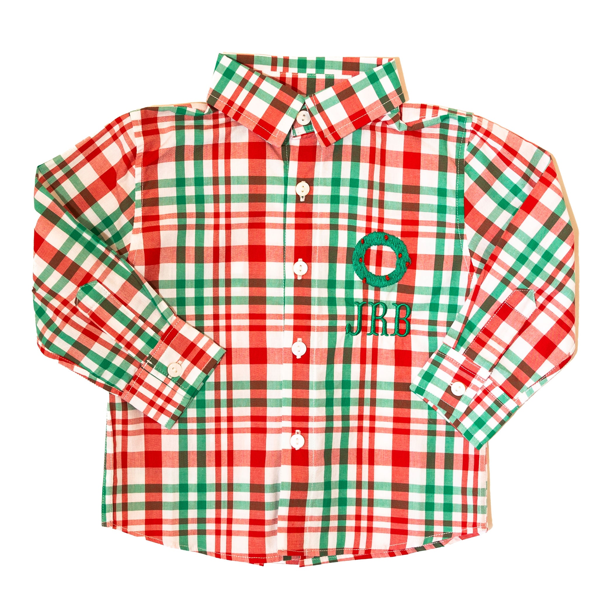 WHOLESALE: Boys Wreath Plaid Button-Up (ETA OCTOBER)