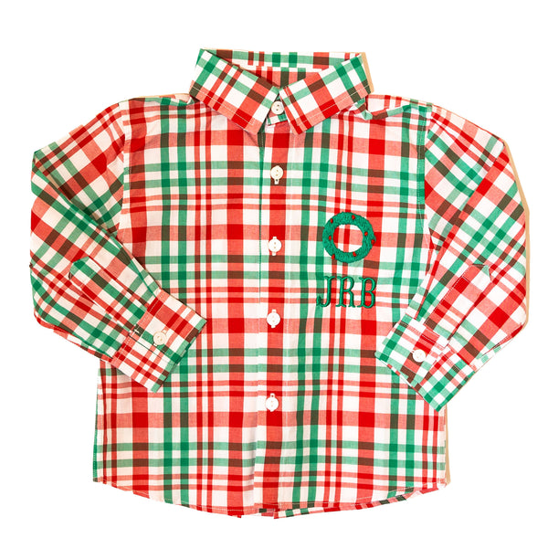 PRE-ORDER: Boys Wreath Plaid Button-Up (ETA OCTOBER)