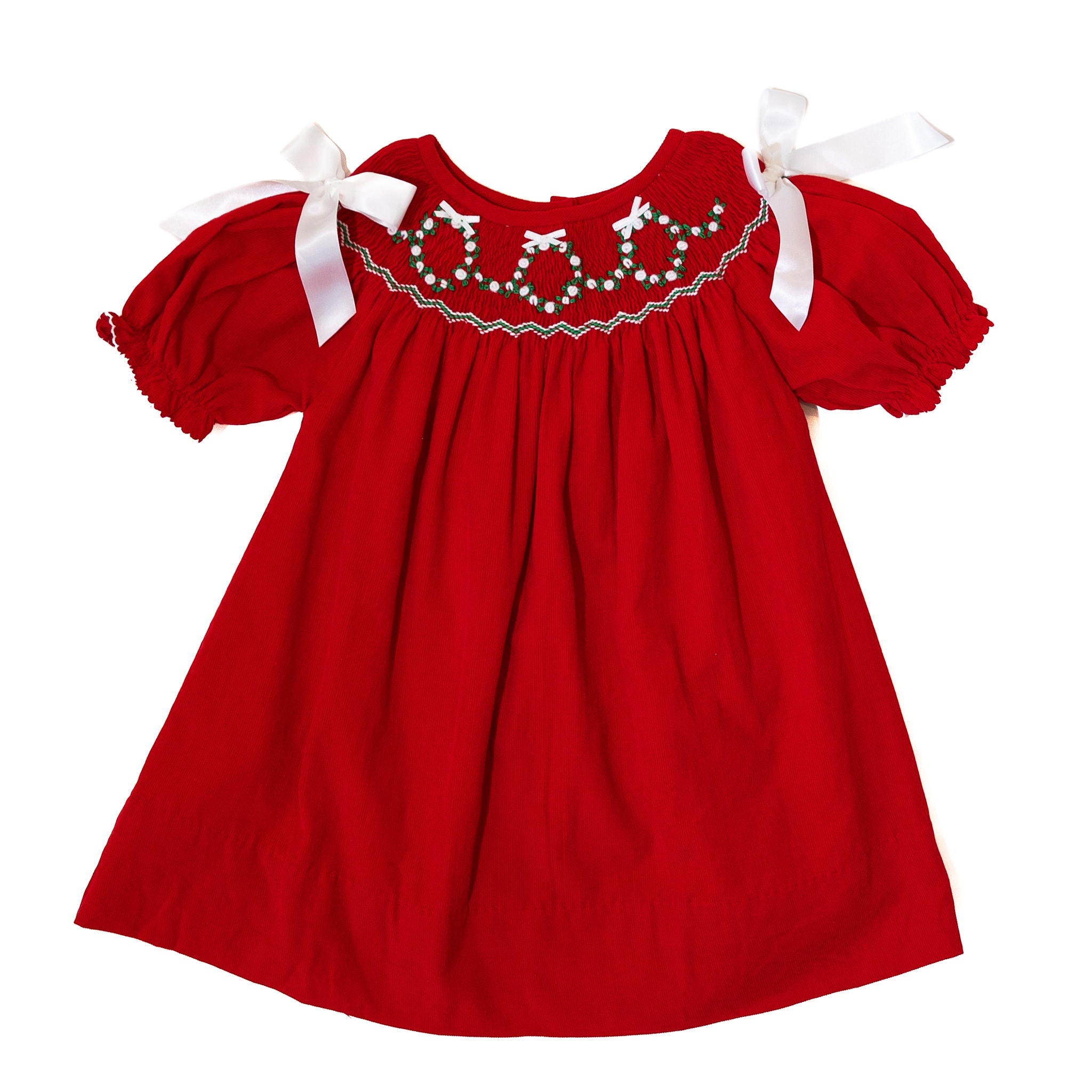 Girls Smocked Wreath Corduroy Dress