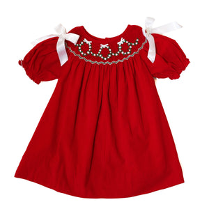 Girls Smocked Wreath Corduroy Dress