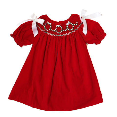 Girls Smocked Wreath Corduroy Dress