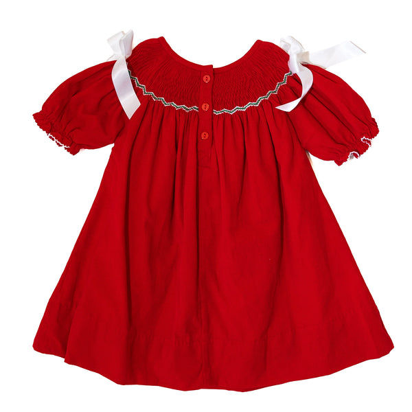 Girls Smocked Wreath Corduroy Dress