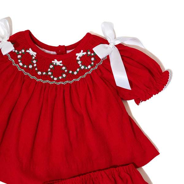 Girls Smocked Wreath Corduroy Diaper Set