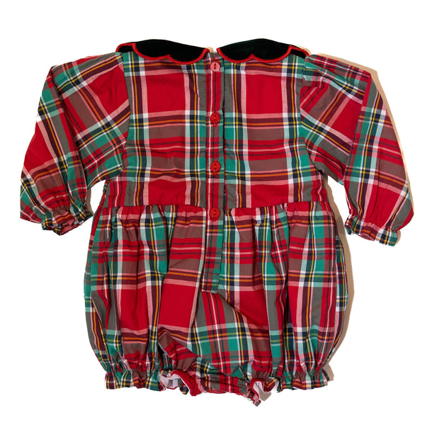 Girls Christmas Plaid Smocked Pearl Bubble