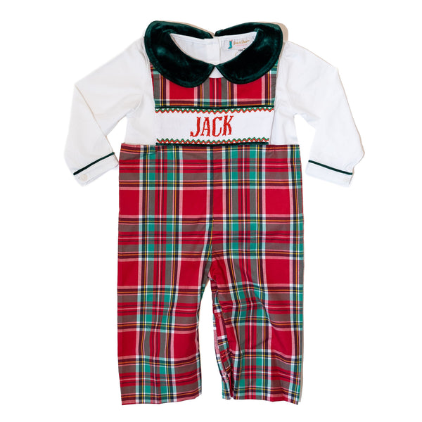 PRE-ORDER: Boys Christmas Plaid Custom Smocked Jon Jon (ETA September)