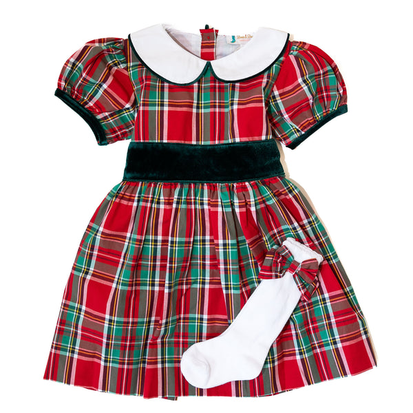 Girls Plaid Smocked Dress w/Ties