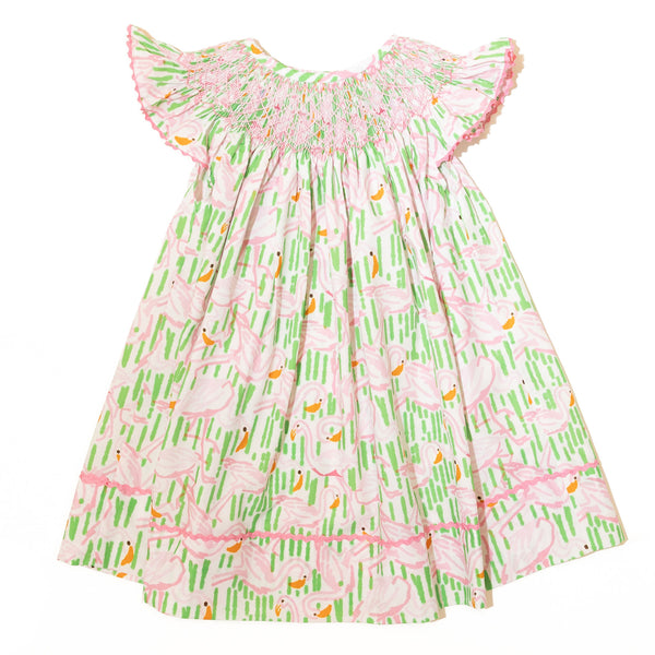 Girls Summer Swan Smocked Dress