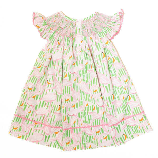 Girls Summer Swan Smocked Dress