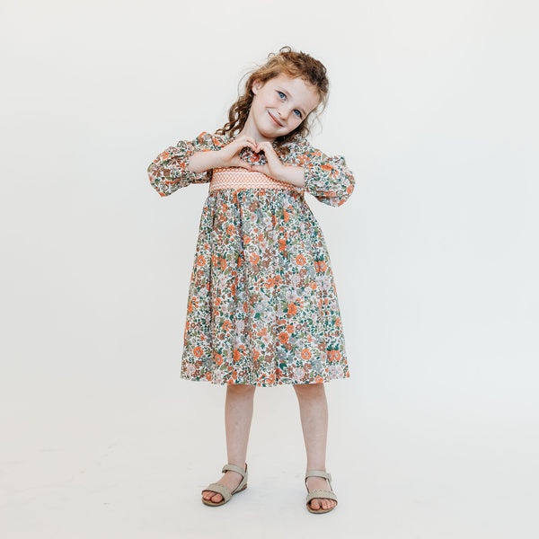 Girls Fall Floral Smocked Dress