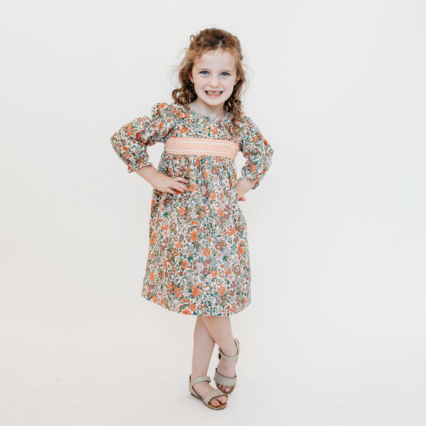 Girls Fall Floral Smocked Dress