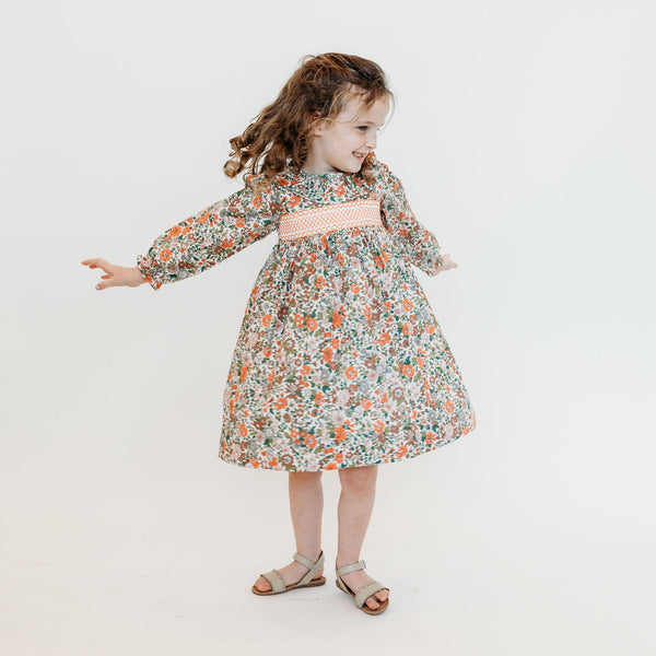 Girls Fall Floral Smocked Dress