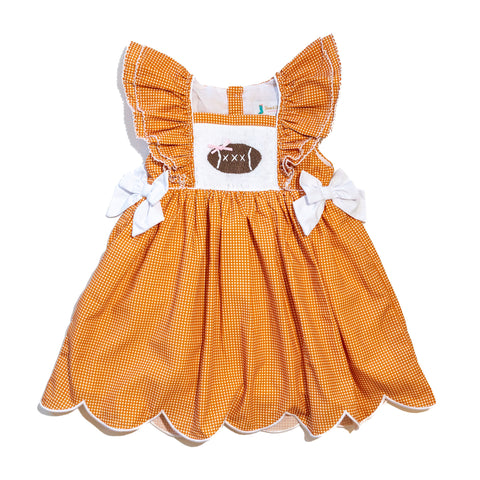 Girls Orange Smocked Gameday Football Dress