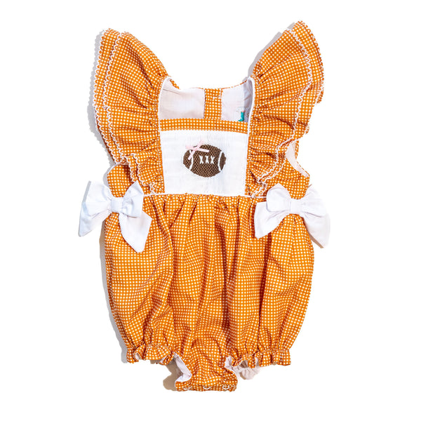 Girls Orange Smocked Gameday Football Bubble