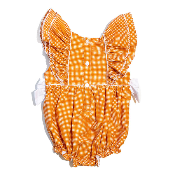 Girls Orange Smocked Gameday Football Bubble