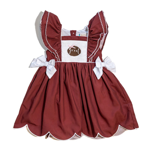 Girls Maroon Smocked Gameday Football Dress