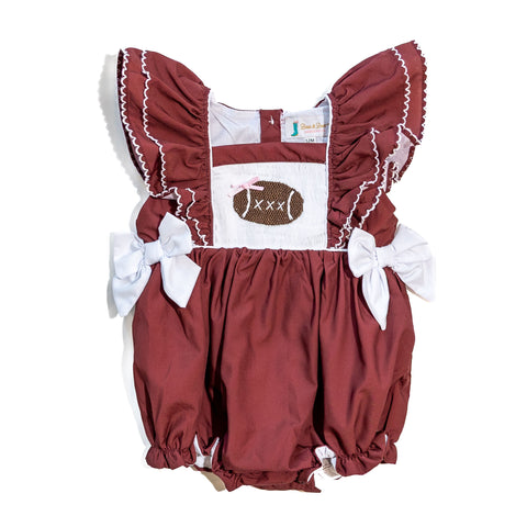 Girls Maroon Smocked Gameday Football Bubble