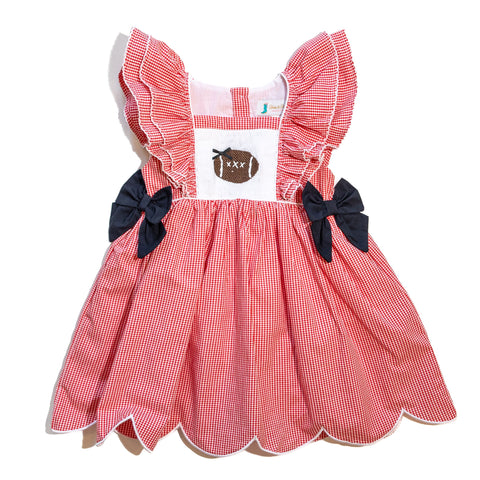Girls Red Smocked Gameday Football Dress