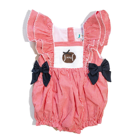 Girls Red Smocked Gameday Football Bubble