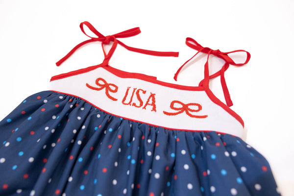 Girls Fireworks Dots USA Smocked Dress
