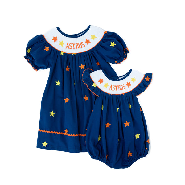 PRE-ORDER: Girls Astros Stars Smocked Dress (ETA June)
