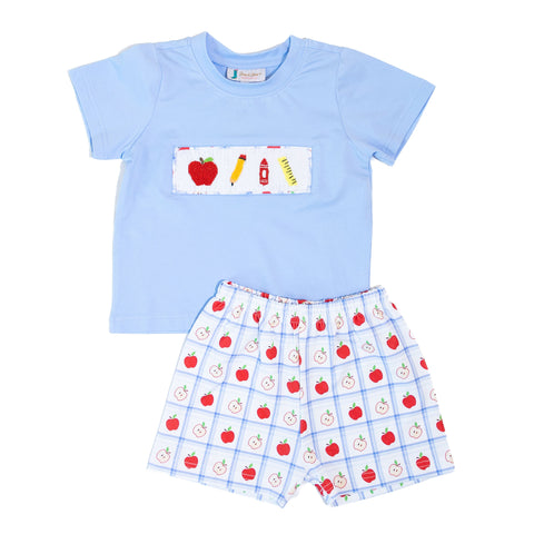 Boys School Days Smocked Shorts Set