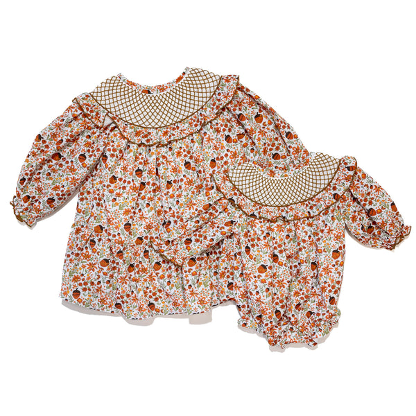 PRE-ORDER: Girls Fall Acorn Floral Smocked Bubble (ETA August)