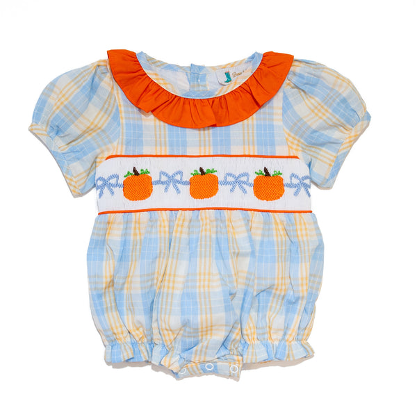 PRE-ORDER: Girls Pumpkin & Bows Plaid Bubble (ETA AUGUST)